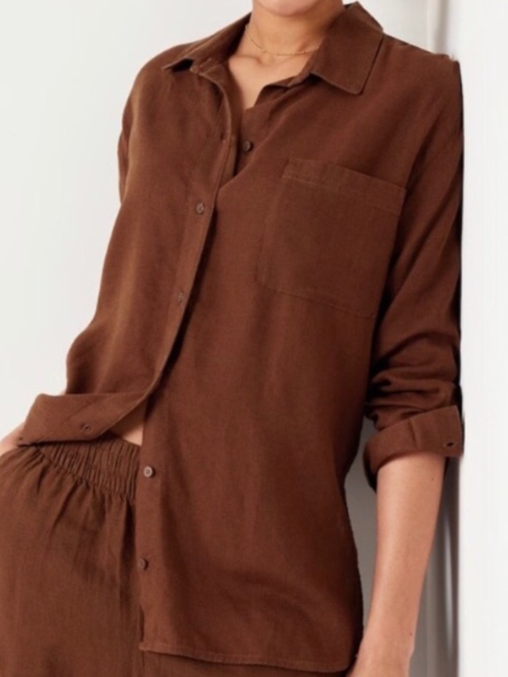 NWT Old Navy The Boyfriend Button-Up Shirt Loose Linen Precious Earth Size Small